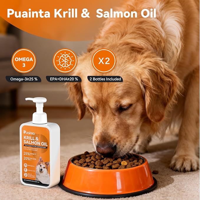 PUAINTA Omega 3 Fish Oil for Dogs & Cats, Salmon & Krill Oil with EPA DHA