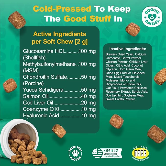 Doggie Dailies Hip & Joint Chews for Dogs, Chicken, 120 Count