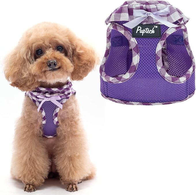 PUPTECK Dog Harness for Puppy and Small Sized Dogs, Step-in No Pull Soft Mesh Vest Harness for Cats Small Pets Walking, Purple, New S