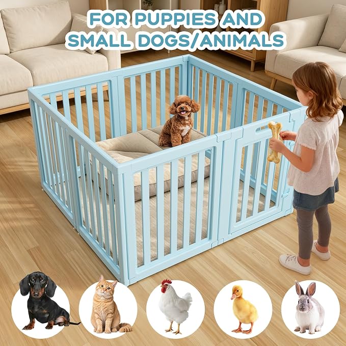 Dog Playpen, Clear Dog Pen, Dog Pen Indoor, Easy to Install and Remove Dog Play Pen, Puppy Playpen Suitable for Dogs, Cats,Dog Playpen Indoor (Blue, 30.3 inch Height, 8 Panels)