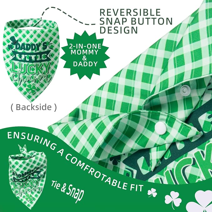 Dog Bandanas for St. Patricks Day 2-in-1 Daddy's/Mommy's Little Lucky Charm, Large, Medium, Green