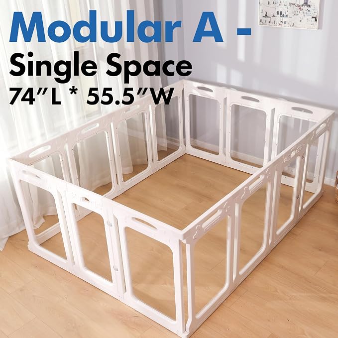 2 Room Clear Dog Playpen Indoor, Height 24", 14 Panels, Expandable Size & Flexible Shape, White