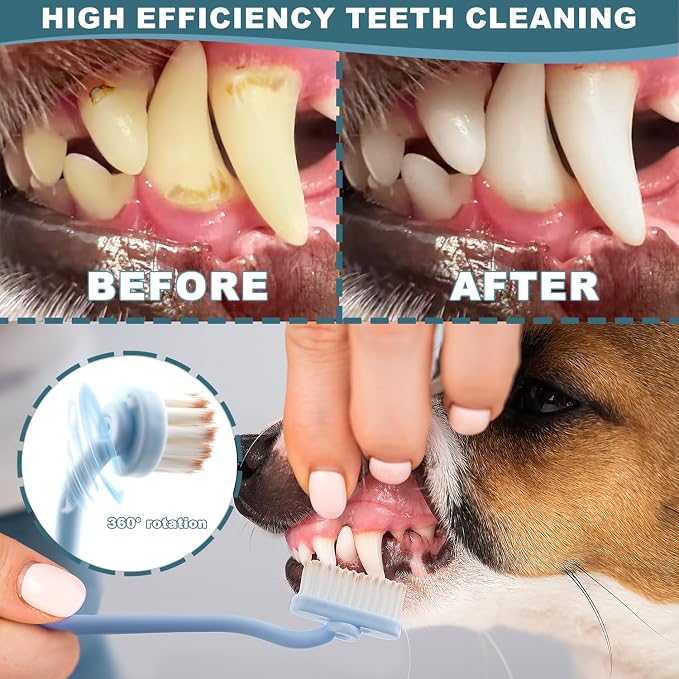 Dog Toothbrush Kit, 360-Degree Finger Three-Sided Design, Replaceable Brush Heads, Easy Teeth Cleaning and Dental Care (20 Pack)