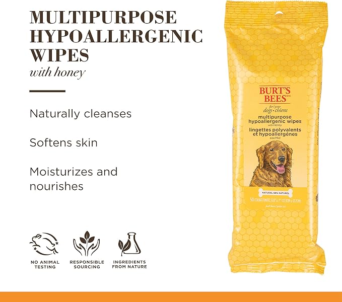 Burt's Bees for Pets Honey Multipurpose Dog Grooming Wipes, 50 Count - 2 Pack