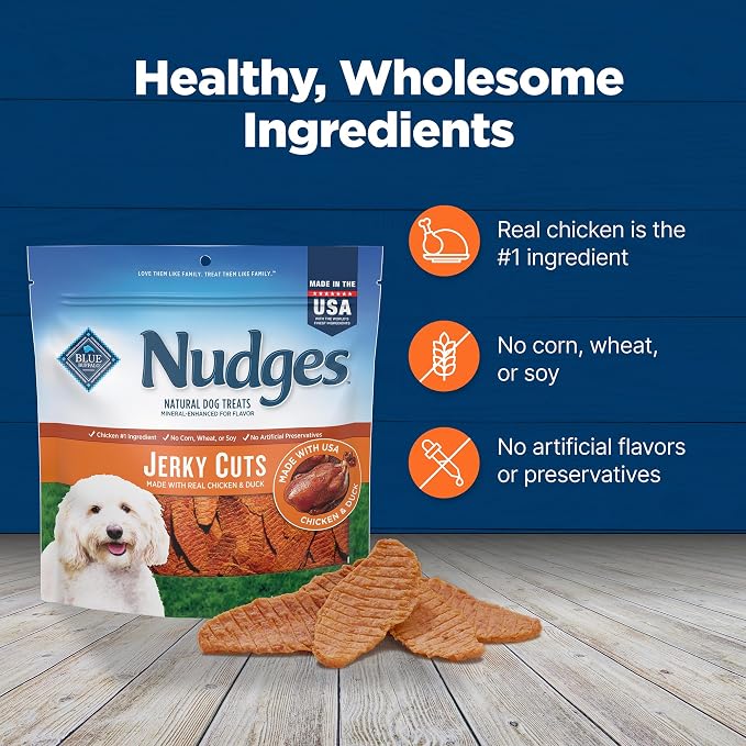Blue Buffalo Nudges Jerky Cuts Dog Treats, Made in the USA with Natural Ingredients, Chicken & Duck, 16-oz Bag, (Pack of 4)