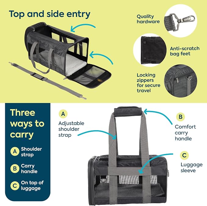 Sherpa Original Deluxe Travel Pet Carrier, Airline Approved, Charcoal Gray, Medium