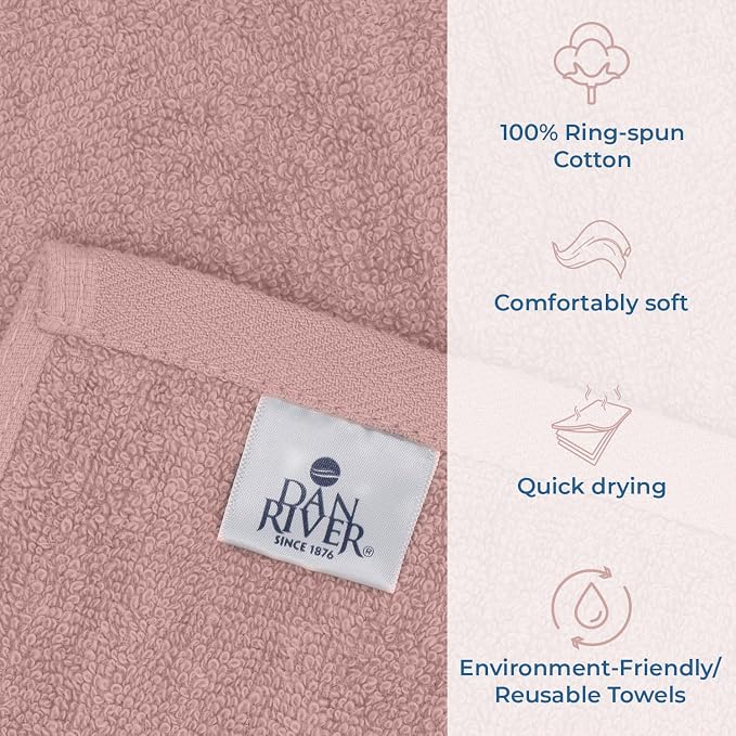 DAN RIVER Dog Towel - Pack of 1, 100% Cotton, 20x40, Ultra Soft 450 GSM, Super Absorbent & Quick Drying Towel for Dogs, Cats, and Other Pets, Dusty Rose.