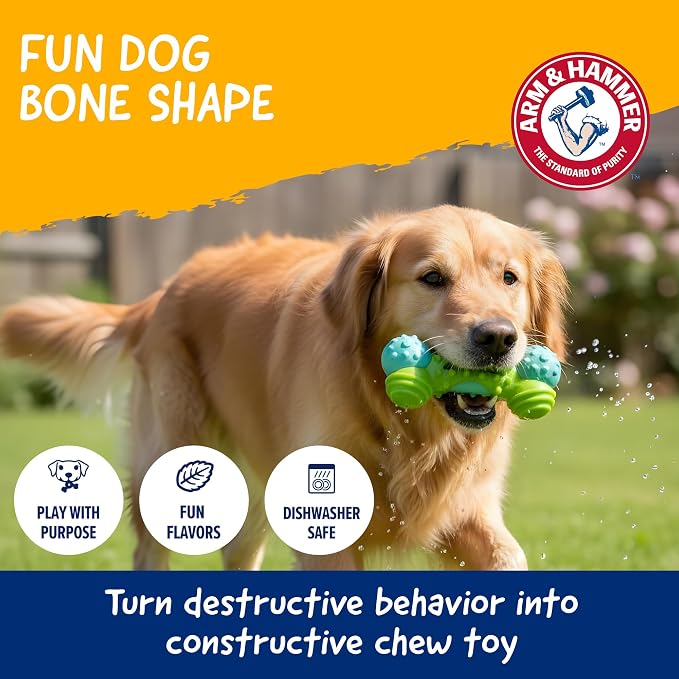 Arm & Hammer Nubbies Duality Bone Dental Dog Chew Toy, Apple Flavor, 24-Pk | Nylon and TPR construction, baking soda infused, reduces plaque and tartar buildup, ideal for moderate chewers