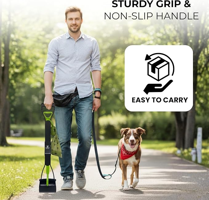 SHAZORY Pooper Scooper for Dogs & Cats – Long Handle, Heavy-Duty Design with Bag Dispenser, Poop Scooper for Large Dogs, Dog Poop Scoop for Yard, Portable for Pet Parents & Dog Walkers (28")