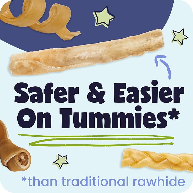Pawstruck Natural Large 10-13” Beef Collagen Braids for Dogs – Long-Lasting Rawhide & Bully Stick Alternative, with Chondroitin & Glucosamine – 3 Pack