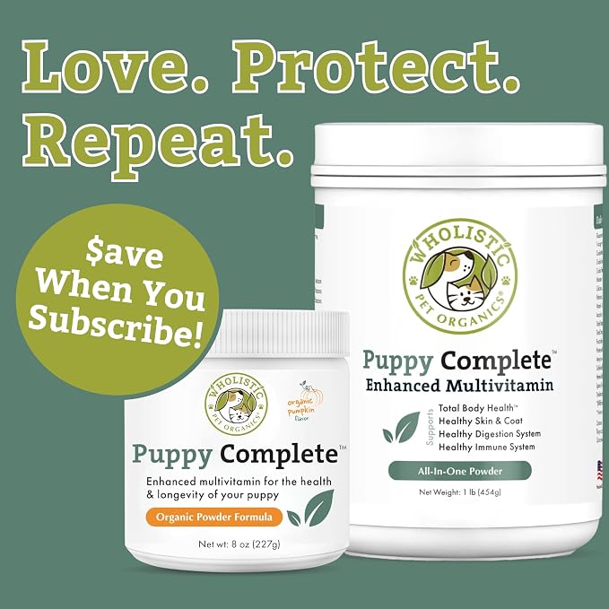 Organic Puppy Vitamins - 8 oz - 22 Scoops | Puppy Complete - Daily Dog Multivitamin with Prebiotics, Probiotics for Immune Support, Skin Coat, Digestion, & Joint Health