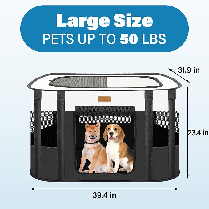 Foldable Cat & Dog Playpen with Carry Bag, Black Large