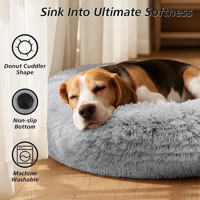 JOLLYVOGUE 36" Calming Donut Dog Bed, Smoke Grey