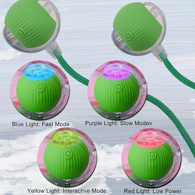 Interactive Cat Dog Toy Ball with LED Light, Automatic Rolling(Green) | String Tail and LED Light Design, Motion Activated, Suitable for Interactive Indoor Pet Play and Exercise
