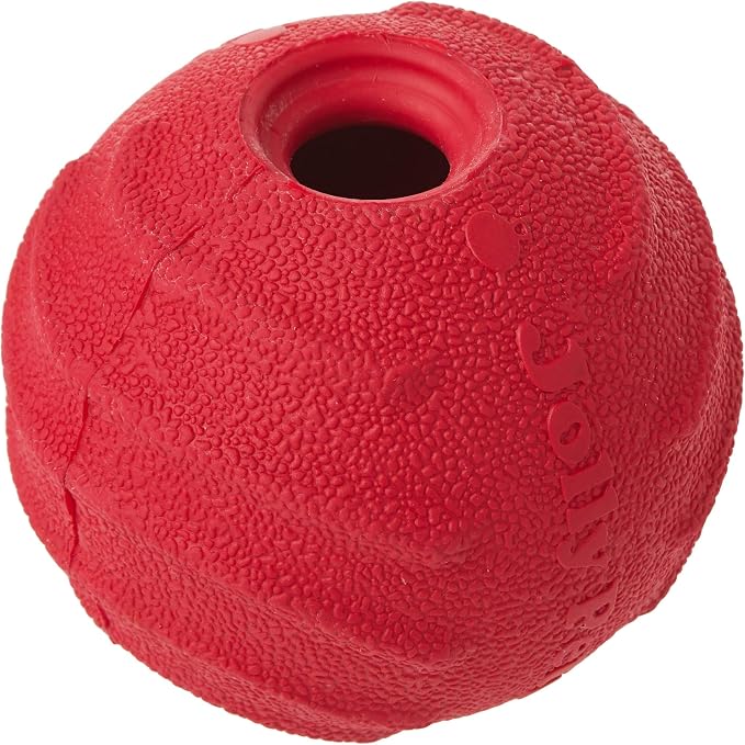 Jolly Pets Tuff Tosser Bouncing Ball Tog Toy/Treat Holder, 3 Inches, Red | Extra-tough treat-dispensing rubber toy with an erratic bounce — cleans teeth, dishwasher safe