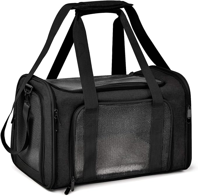 Henkelion Cat & Dog Carrier, Small/Medium Up to 15 lbs, TSA Airline Approved, Waterproof, Black