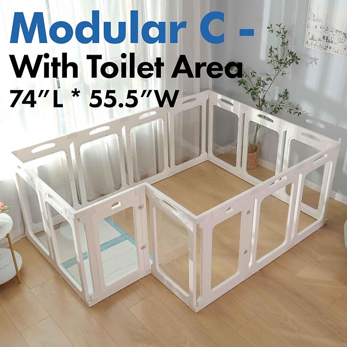 2 Room Clear Dog Playpen Indoor, Height 24", 14 Panels, Expandable Size & Flexible Shape, White