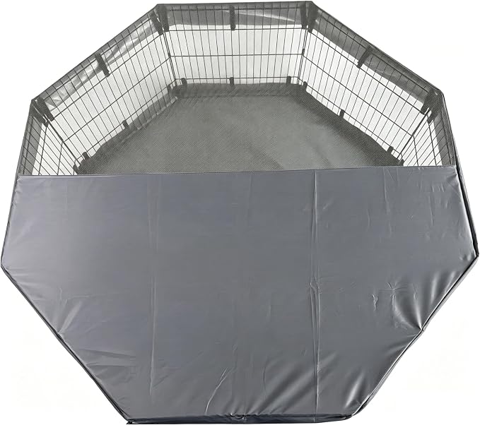 PJYuCien Octagonal Dog Playpen with Top Cover and Bottom Pad - Metal Foldable Exercise Pen, 8 Panels 30" H x 24" W Indoor Outdoor Pet Fence Puppy Crate Kennel, Gray