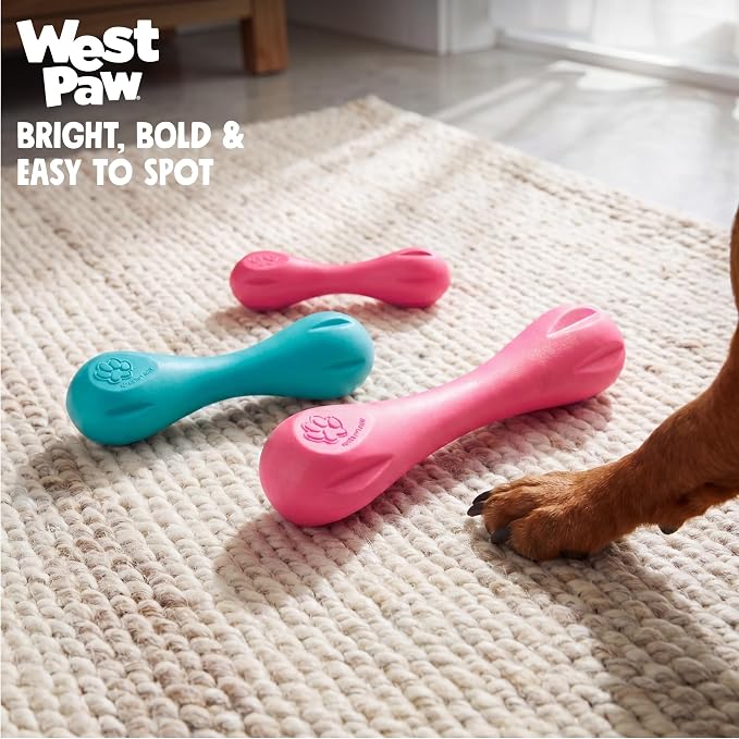 WEST PAW Zogoflex Hurley Dog Bone Chew Toy – Floatable Pet Toys for Aggressive Chewers, Catch, Fetch – Bright-Colored Bones for Dogs – Recyclable, Dishwasher-Safe, Non-Toxic, Small, Teal (Pack of 2)