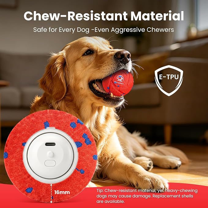 Interactive Dog Toys Dog Ball - Auto Bouncing & Rolling, Chew-Resistant E-TPU Material, 3 Interactive Modes, IPX7 Waterproof, Smart Chase Pet Toy Ball for Medium and Large Dogs (Red)