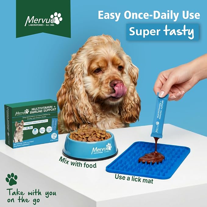 Mervue Multivitamin + Immune Support for Dogs (28 Day Supply) | Pre-Measured Small Dog Vitamins in Gel Packets – Multivitamin for Dogs w/Beta-Glucans & Vitamin C for Energy & Healthy Coat