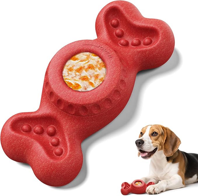 3-in-1 Enrichment Dog Toy for Aggressive Chewers, Frozen Treat Toy & Interactive Treat Dispenser with Peanut Butter Grooves, Long Lasting Chew Toy for Large Dogs, Easy to Clean, Red