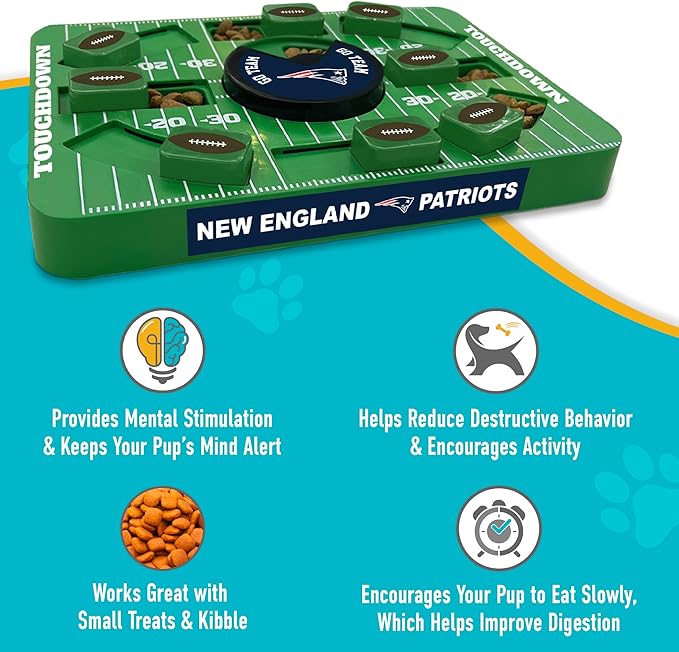 Pets First NFL New England Patriots Large Puzzle Toy - Interactive Dog Slow Feeding Puzzle Treat Toy