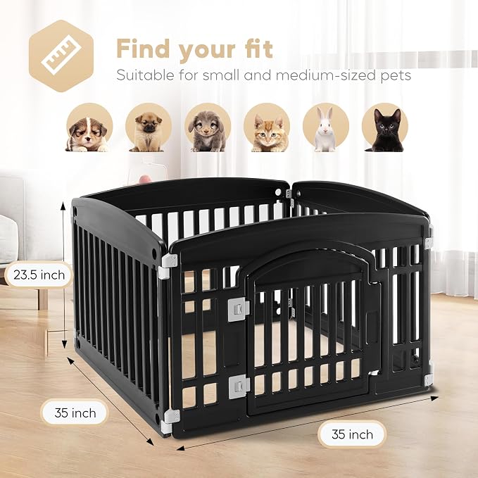 Simple Deluxe 24" 4-Panel Dog Playpen, Durable Pet Playpen with Secure Locking Door for Puppies & Small/Medium Dogs, Portable & Foldable Pet Fence, Black