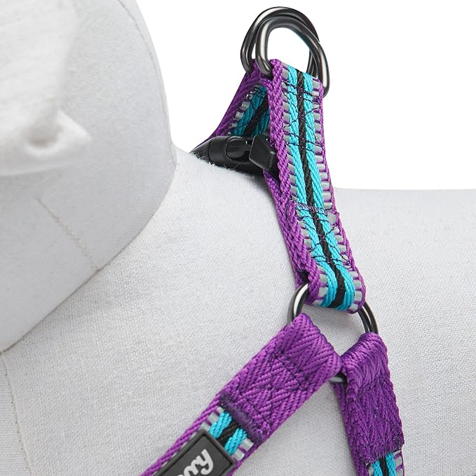 Blueberry Pet 5 Colors Step-in 3M Reflective Multi-Colored Stripe Padded Dog Harness, Chest Girth 26" - 39", Violet & River Blue, Large, Adjustable Harnesses for Dogs