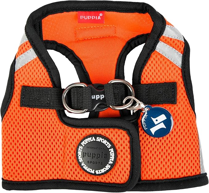 Puppia Soft Vest Dog Harness No Choke Step-in Reflective Triple Layered Breathable Mesh for Small and Medium Dog, Orange, Medium