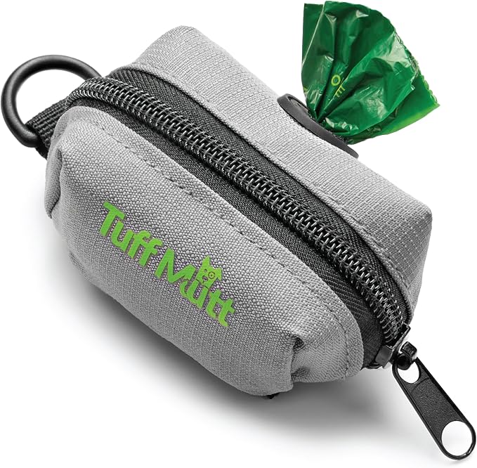Tuff Mutt Dog Poop Bag Holder with Velcro Attachment - Durable Fabric Poop Bag Dispenser for Leashes - Includes Starter Roll for Easy Cleanup