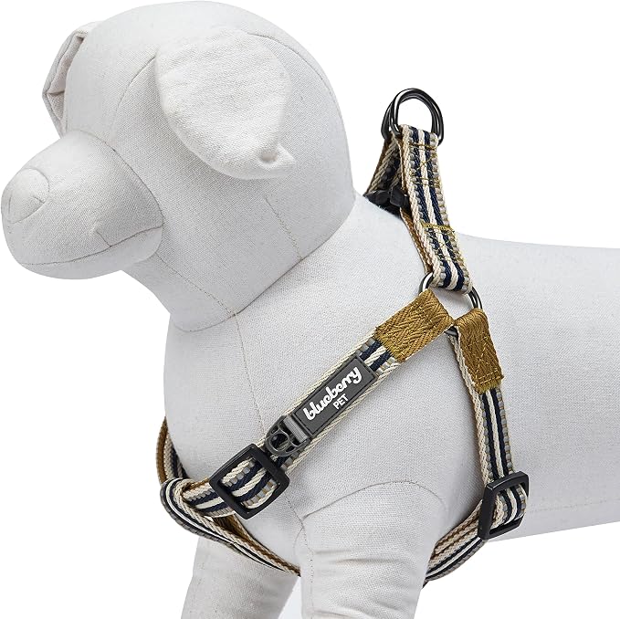 Blueberry Pet 5 Colors Step-in 3M Reflective Multi-Colored Stripe Padded Dog Harness, Chest Girth 20" - 26", Olive & Blue-Gray, Medium, Adjustable Harnesses for Dogs