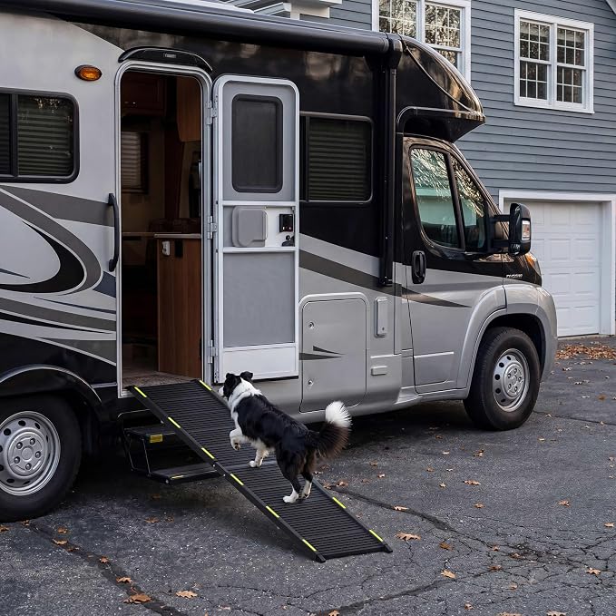 Folding Dog Ramp for Car - 67" Long x 16" Wide Portable Dog Ramps for Large Dogs, Plastic Non Slip Material for Outdoor Truck SUV Rv Camper Side Door, 250 Lbs Heavy Duty