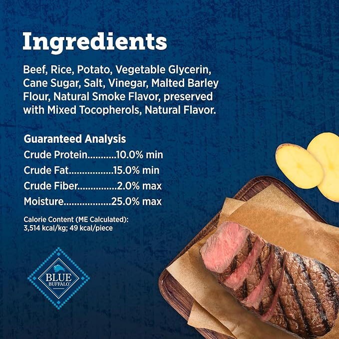 Blue Buffalo True Chews Premium Jerky Cuts with Real Steak, Chicken-Free Natural Dog Treats, Mineral-Enhanced for Flavor, 20 oz. Bag