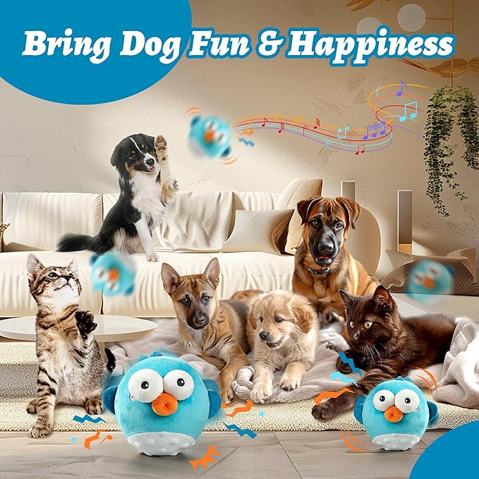 GUKCO Interactive Dog Toys, Moving Ball Toy with Jumping & Music (Puffer) | Rechargeable Plush Toy with Crinkle Paper for Small, Medium & Large Dogs to Keep Them Busy