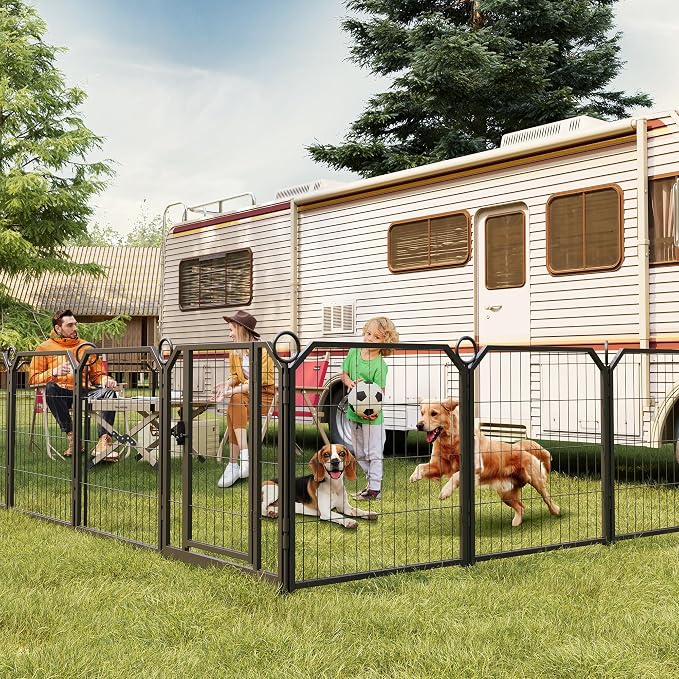 Dog Playpen 24 Inch 16 Panels, Large Exercise Puppy Pen with Lockable Door, Heavy Duty Metal Dog Fence Outdoor for Yard Backyard Home Foldable