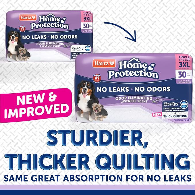 Hartz Home Protection Super Absorbent Odor Eliminating Lavender Scented No Leaks Dog Pads, 3XL 60 Count