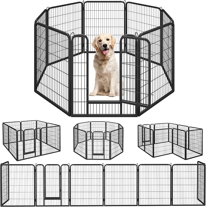 costoffs 80 x 100 cm Extra Large 8 Panel Dog Playpen Pet Pen for Small Animals Rabbit Duck Cat Indoor/Outdoor Black