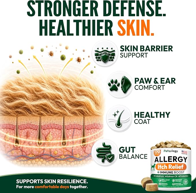 Dog Allergy Relief Chews, 170 Dog Allergy Chews, Itch Relief for Dogs