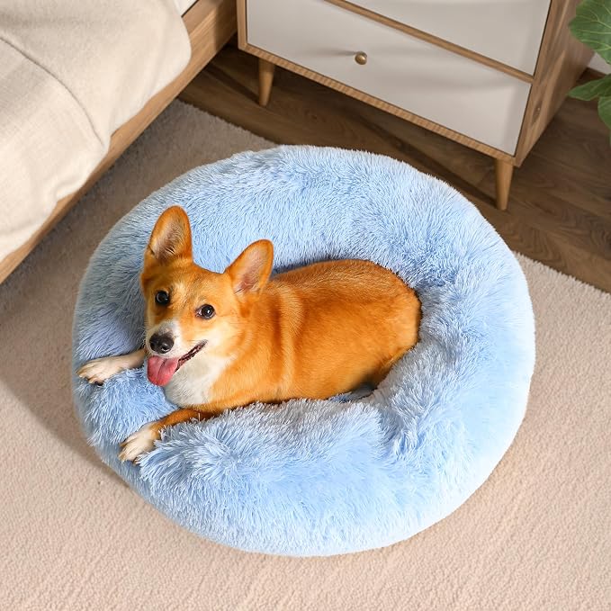 Western Home Calming Donut Medium Dog Bed Washable Pet Bed,30" Light Blue