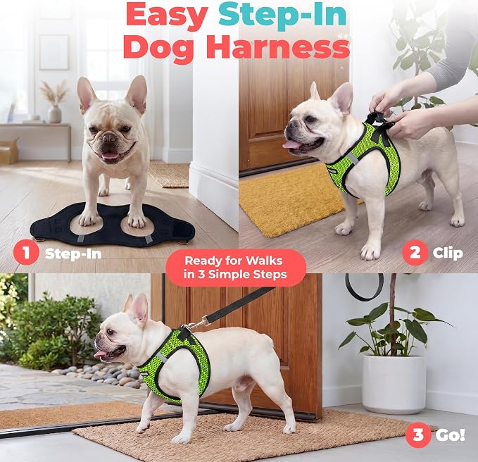 Voyager Step-in Air Dog Vest Harness - Lime Green 2-Tone, Small | 14.5-16" in Chest, Reflective Bands, All Weather Breathable Air Mesh, Cats Compatible, Lightweight, Fast Drying