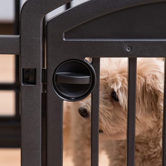 IRIS USA Dog Playpen with Door, 24” 6 Panel Pet Exercise Pen – Indoor Outdoor Puppy Play Pen, Portable Plastic Pet Fence for Small Medium Dogs, Foldable 61” x 61” x 24”, Black