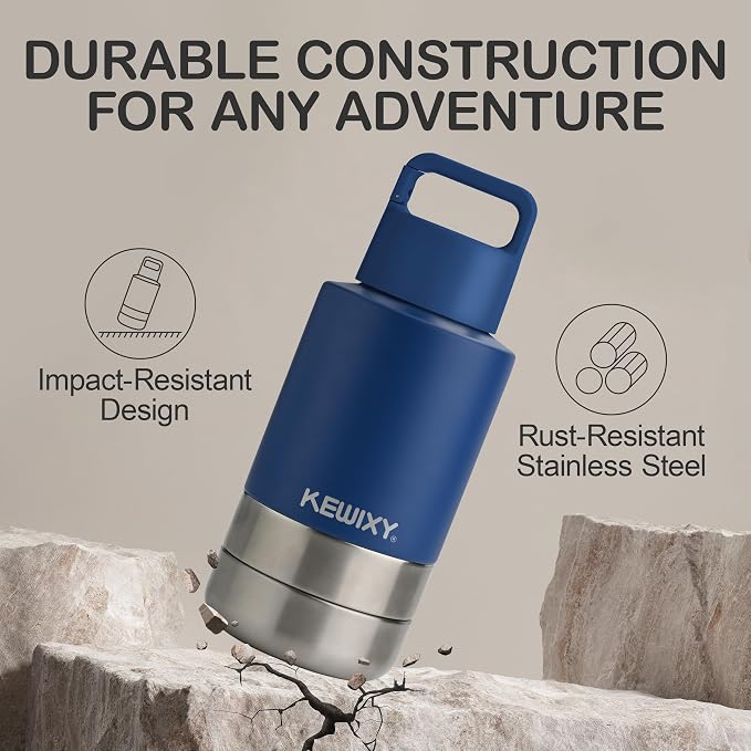 KEWIXY Insulated Dog Travel Water Bottle with Detachable Bowls, 32oz, Navy Blue