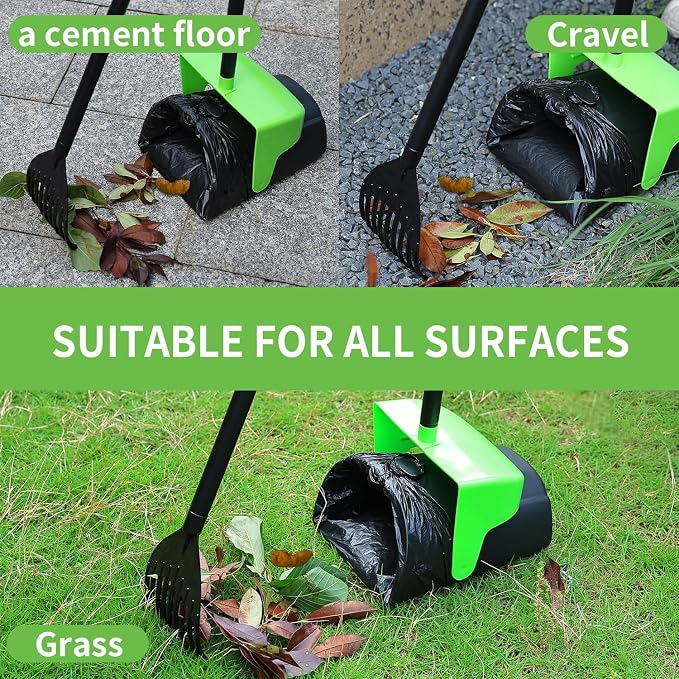 ienjoyed Pooper Scooper Large Swivel Bin & Rake with 160 Waste Bags,Heavy Duty Dog Pooper Scooper with Bag Attachment for Dogs, Long Handle Poop Scooper with Lid for Yard, Grass, Gravel(Green)