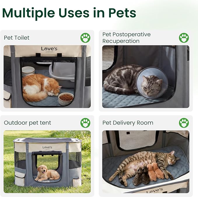 Love's cabin Dog & Cat Playpen with Carrying Case, Small, Gray Green with Pad