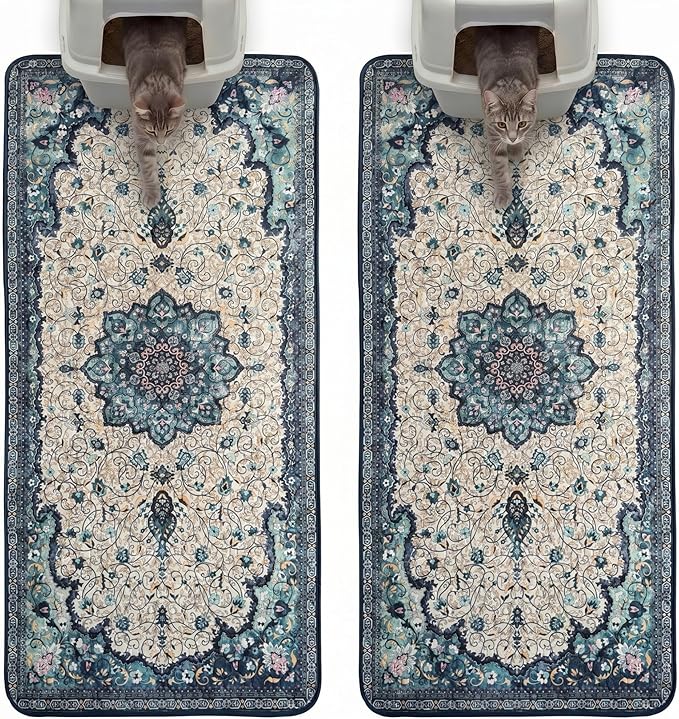 Hompet Cat Litter Mat 2 Pack, 24x60 Large Machine Washable Trapping Mats for Cats, Super Absorbent & Urine-Proof Cat Litter Box Mat for Floor, Waterproof & Non Slip Kitty Litter Rug