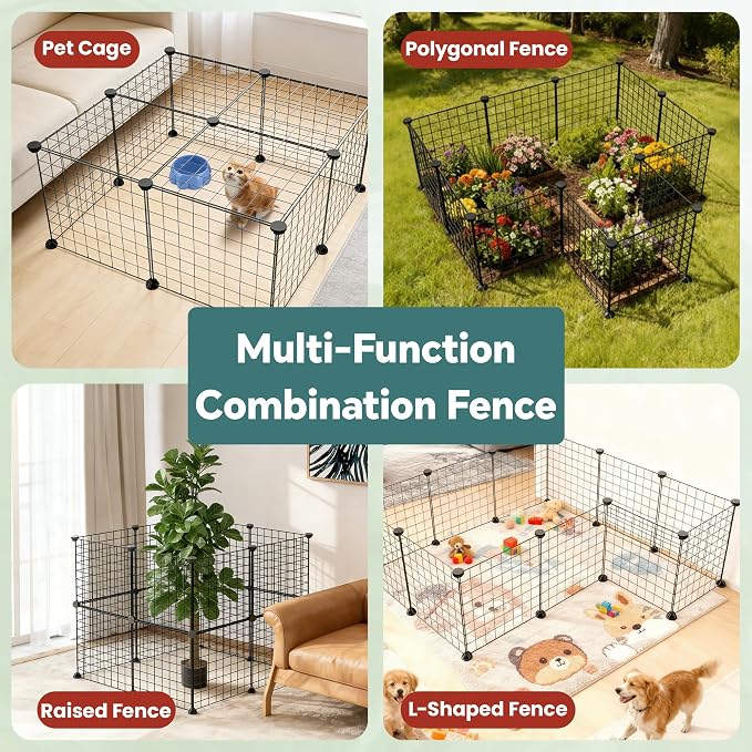 16 Panels Small Animal Playpen, Dog Puppy Playpen, Bunny Pen, Guinea Pig Cages, Rabbit Enclosure Indoor, Indoor Outdoor Black Metal Wire Yard Fence