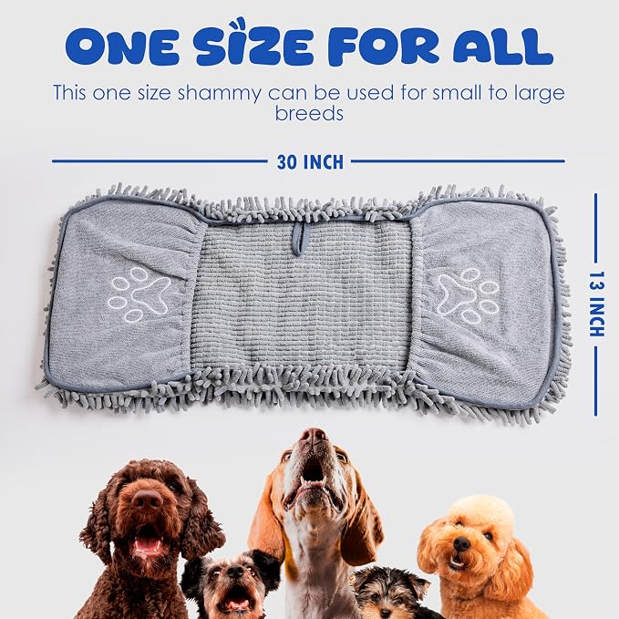 Microfiber Dog Bath Towel – Super Absorbent Dog Towels for Drying Dogs Large & Small, Quick Dry Pet Towel with Hand Pockets, Soft & Durable Puppy Towel, Machine Washable – Grey