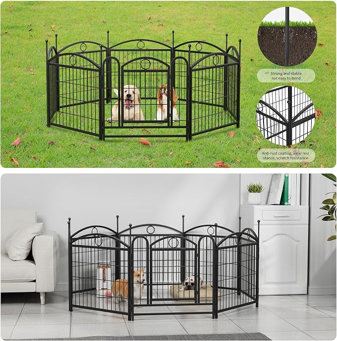 Dog Playpen Indoor Outdoor 24 Inch, 8 Panels Metal Puppy Exercise Pen with Door, Heavy Duty Foldable Dog Fence for Small Medium Dogs, Cats, Rabbits & Pets