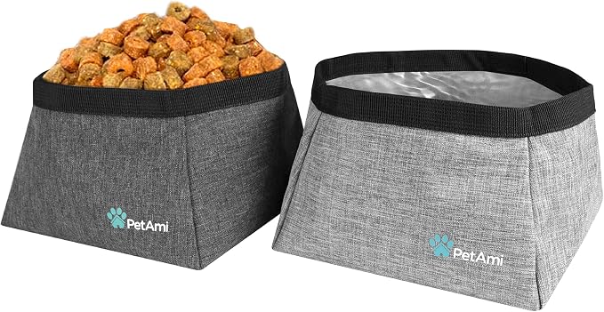 PetAmi Collapsible Dog Travel Bowls, Large, 2 Pack, Heather Grey